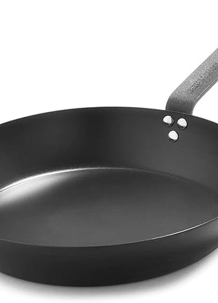 Merten & Storck Pre-Seasoned Carbon Steel 12” Frying Pan Skillet, Use on Induction, Stove and Grill, Durable, Even-Heating, for Searing, Grilling, Oven Use, and Campfire, Indoor/Outdoor
