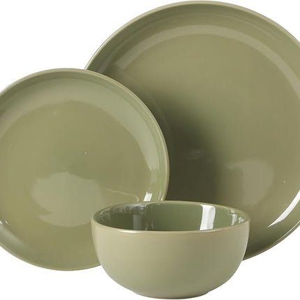 Gibson Home Rockaway 12 Piece Plates and Bowls Matte Outside/Shiny Inside Glaze Service for 4 Dinnerware Set - Green - Dishwasher and Microwave Safe
