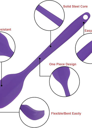 Silicone Spatulas Set, Rubber Spoon Spatula Heat Resistant Spoonula One Piece Design Seamless Spatula Non-Stick Scrapers Baking Mixing Tool (Purple)