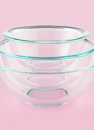 Pyrex Essentials (3-Piece) Glass Mixing Bowls Set For Prepping, Baking and Cooking, Preheated Oven, Dishwasher, Freezer, and Microwave Safe