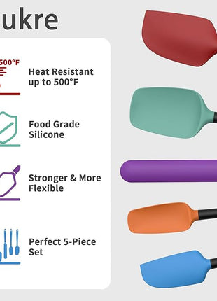 Coukre Silicone Spatula Set of 5,High Temperature Resistant, Food Grade Silicone, Dishwasher Safe, for Baking, Cooking (Colorful B Black)