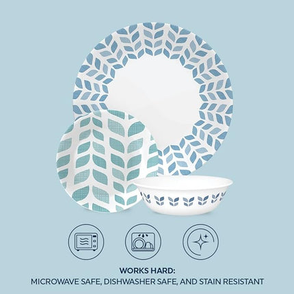 Corelle Global Collection Vitrelle 18-Piece Dinnerware Set Triple Layer Recycled Glass, Lightweight Eco-Friendly Round Plates and Bowls Set, Northern Pines