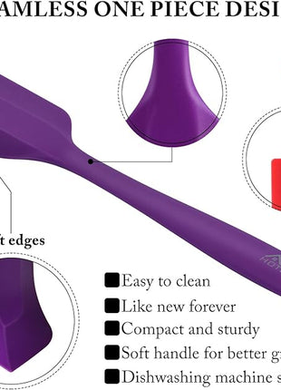 HOTEC 600℉ Heat Resistant BPA-Free Silicone Rubber Spatula Set for Baking, Cooking, and Mixing Non Stick Dishwasher Safe, Purple Set of 5