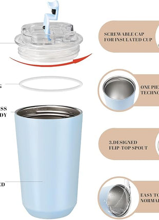 Puraville Insulated Tumblers with Lid, 14 oz Travel Coffee Mug Stainless Steel Vacuum Cup, Leak Proof Reusable Double Walled Coffee Tumbler for Iced and Hot Drinks, Light Blue