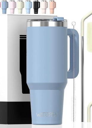 40 oz Tumbler with Handle,Tumbler with Lid and Straw,Double Wall Insulated Cup Stainless Steel Travel Mug(Cold for 34 Hours),Water Bottle for Iced Tea,Coffee,Cold Beverages(Smog Blue)