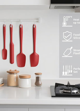Coukre Silicone Spatula Set of 5,High Temperature Resistant, Food Grade Silicone, Dishwasher Safe, for Baking, Cooking (Pure Red)