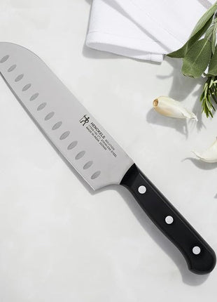 HENCKELS Solution Razor-Sharp Hollow Edge Santoku Knife 7 inch, German Engineered Informed by 100+ Years of Mastery, Black/Stainless Steel