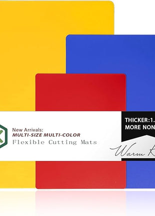WK Flexible Plastic Cutting Boards for Kitchen Set of 3, Non slip Cutting Mats, Colorful Thin Cutting Sheets for Meat, BPA Free, Dishwasher Safe