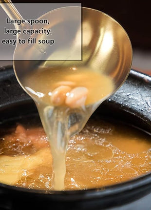 Newness Soup Ladle, [Rustproof, Heat Resistance, Integral Forming] Durable 304 Stainless Steel Soup Spoon with Vacuum Ergonomic Round Handle, Cooking Spoon for Kitchen, 13.7 Inches, Gold
