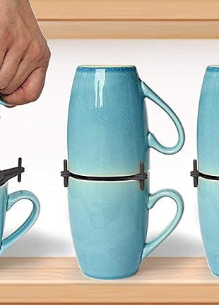 ELYPRO Coffee Mug Organizers and Storage, Kitchen Cabinet Shelf Organizer - Cupboard and Pantry Organization, Expandable Stackable Gadget for Tea Cup and Coffee Mugs, Save Space (Black)