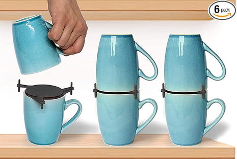 ELYPRO Coffee Mug Organizers and Storage, Kitchen Cabinet Shelf Organizer - Cupboard and Pantry Organization, Expandable Stackable Gadget for Tea Cup and Coffee Mugs, Save Space (Black)