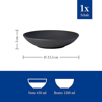 Villeroy & Boch Manufacture Rock Pasta Bowl, 9.5 in, Premium Porcelain, Gray