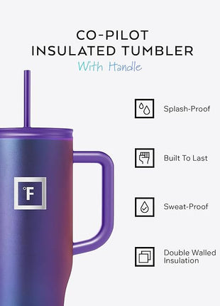 IRON °FLASK Co-Pilot Insulated Mug w/Straw & Flip Cap Lids - Cup Holder Bottle for Hot, Cold Drink - Leak-Proof- Water, Coffee Portable Travel Tumbler - Fire Red, 40 Oz