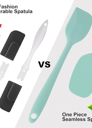 Silicone Spatulas Set, Rubber Spoon Spatula Heat Resistant Spoonula One Piece Design Seamless Spatula Non-Stick Scrapers Baking Mixing Tool (Light Green)