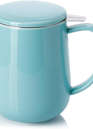 Sweese 20 OZ Porcelain Tea Mug with Infuser and Lid, Loose Leaf Tea Cup, Gifts for Tea Lover - Turquoise