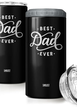 SANDJEST 4-in-1 Best Dad Ever Tumbler Gifts for Dad from Daughter Son - 12oz Dad Can Cooler Tumblers Travel Mug Cup - Stainless Steel Insulated Cans Coozie Christmas, Birthday, Father's Day Gift