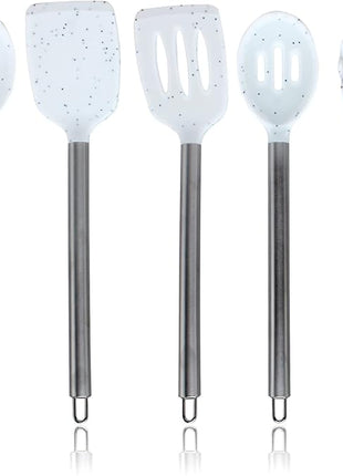 COOK WITH COLOR Silicone Cooking Utensils, Kitchen Utensil Set, Easy to Clean Silicone Kitchen Utensils, Cooking Utensils for Nonstick Cookware, Kitchen Gadgets Set, 5 Pieces, Speckled White
