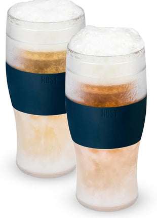 Host Freeze, Frozen Mugs, Freezable Pint Set, Beer Keep Your Drinks Cold, Double Walled Insulated Glasses, Tumbler for Iced Coffee, 16oz, Set of 2, Varsity Blue