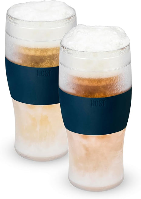 Host Freeze, Frozen Mugs, Freezable Pint Set, Beer Keep Your Drinks Cold, Double Walled Insulated Glasses, Tumbler for Iced Coffee, 16oz, Set of 2, Varsity Blue