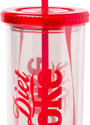 Silver Buffalo Coca Cola Diet Coke Plastic Tall Cold Cup with Lid and Straw, 20 Ounces