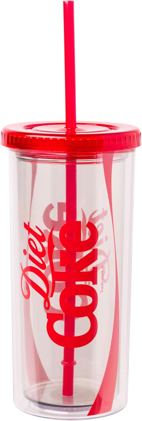 Silver Buffalo Coca Cola Diet Coke Plastic Tall Cold Cup with Lid and Straw, 20 Ounces