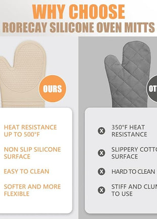 Rorecay Oven Mitts and Pot Holders Sets 6pcs, Extra Long Kitchen Silicone Oven Gloves High Heat Resistant 500 Degrees Non-Slip Potholders Hot Pads for Baking Cooking, Milkshake