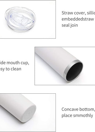 HASLE OUTFITTERS 20 oz Skinny Tumblers Bulk Set, Stainless Steel Insulated Slim Tumblers with Lids, Reusable Double Wall Travel Coffee Mugs, Durable Powder Coated Travel Water Cups(White, 12)