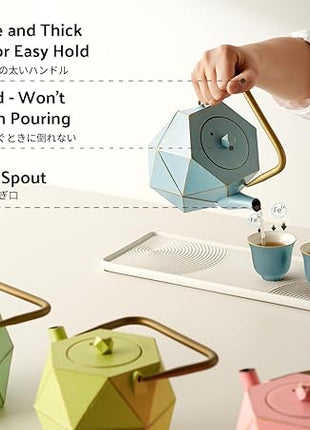 Toptier Cast Iron Teapot, Stovetop Safe Japanese Cast Iron Tea Kettle, Diamond Design Tea Pot with Removable Infuser for Loose Tea, 40 Ounce (1200 ml), Blue