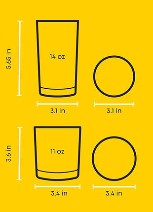 JoyJolt Alain Drinking Glasses Set of 8 Glass Tumblers. Highball 14oz Bar Glasses and Lowball 10oz Rocks Glasses Set. Cocktail, Juice, Whiskey Glasses or Water Glasses. Kitchen or Bar Glassware Set