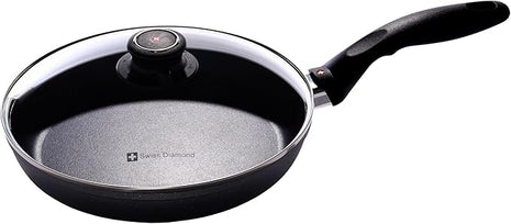 Swiss Diamond Frying Pans Nonstick with Lid, Features Ergonomic Handle, Nonstick Diamond Coated Aluminum Skillets and Oven Safe Frying Pans with Lids, Cover Included, 9.5 Inch