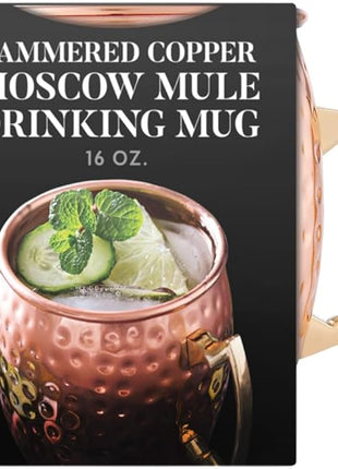 HIC Kitchen Bar Hammered Copper Moscow Mule Drinking Mug with Contrasting Handle, Copper-Plated 18/8 Stainless Steel, 16-Ounce