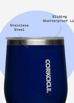 Corkcicle Stemless Wine Tumbler - Keeps Drinks Cold for 6 Hours - Triple-Insulated Stainless Steel - Non-Slip Base - Summer Drinkware Gift - Keeps Drinks Ice Cold - 12 oz - Gloss Midnight Navy