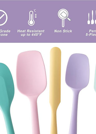 Silicone Spatula Set, 5 Piece Food Grade Rubber Spatulas for Baking, Cooking, and Mixing High Heat Resistant Non Stick Dishwasher Safe BPA-Free (Multicolor 3)