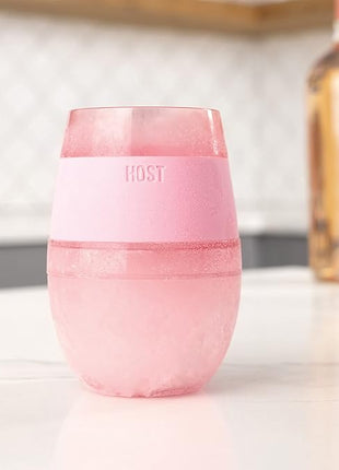 HOST Wine Freeze Cooling Cup, Plastic Double Wall Insulated Freezable Drink Chilling Tumbler with Freezing Gel Wine Glasses for Red and White Wine, Set of 1, 8.5 oz, Pink