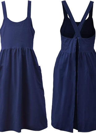 Uaussi Cotton Linen Apron Cross Back Work Apron for Women with Pockets Pinafore Dress X Cross Halter Apron for Chef Gardening
