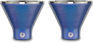 SNOWFOX Premium Vacuum Insulated Stainless Steel Martini Glass, Set of 2, Martinis Stay Icy Cold, Stemless Cocktail Glasses, Elegant Home Entertaining, Bold Beautiful Barware Set, 8 oz, Blue