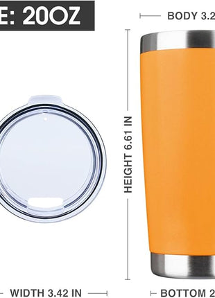 20oz Tumbler Bulk Stainless Steel Vacuum Insulated Tumblers with Lid Double Wall Travel Mug, Durable Powder Coated Coffee Cup, Suitable for Ice Drinks and Hot Beverage (Orange 6pack)