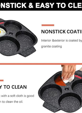 Fried Egg Pan, Egg Frying Pan with Lid Nonstick 4 Cups Pancake Pan Aluminium Alloy Cooker for Breakfast, Induction Compatible