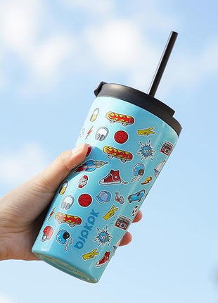 BJPKPK 18oz Tumbler With lid And Straw Stainless Steel Travel Coffee Mug Insulated Tumblers Cups,Spring Party Brown