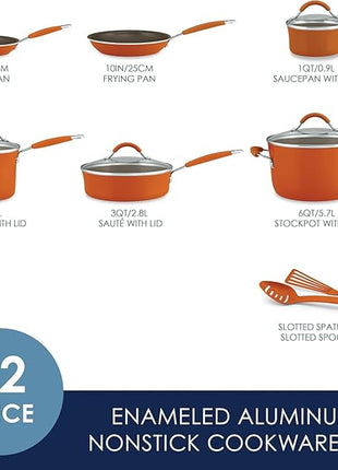 Rachael Ray Cucina Nonstick Cookware Pots and Pans Set, 12 Piece, Pumpkin Orange