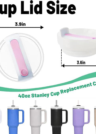 40 OZ Tumbler Lid Replacement Fit for Stanley Cup, 2 Pack Clear Replacement Lids Fit for Stanley Travel Tumbler, Spill Proof Tumbler Covers for Stanley Cup Accessories (Clear - Pink)