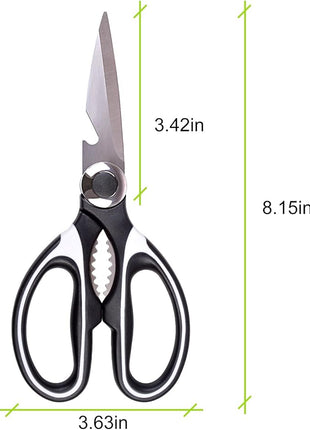 Clear Style Kitchen Shears Stainless Steel Utility Scissors Heavy Duty Multipurpose Kitchen Scissors, Dishwasher Safe, Perfect for Preparing Beef, Chicken, Vegetables, Fish, Black and White (2 Pack)