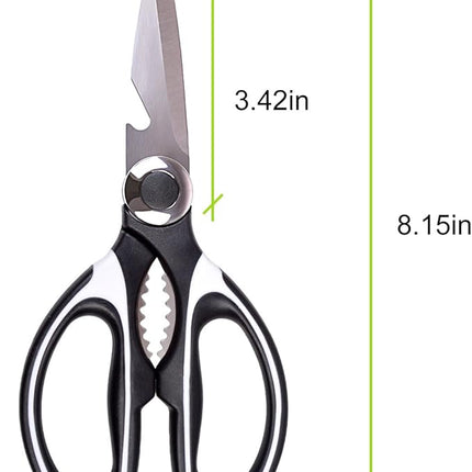 Clear Style Kitchen Shears Stainless Steel Utility Scissors Heavy Duty Multipurpose Kitchen Scissors, Dishwasher Safe, Perfect for Preparing Beef, Chicken, Vegetables, Fish, Black and White (2 Pack)
