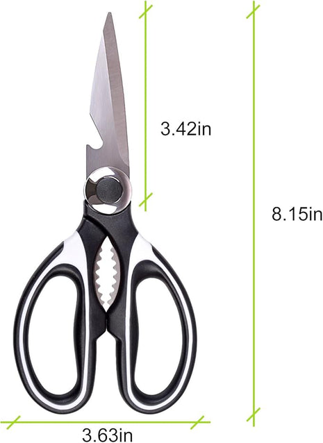 Clear Style Kitchen Shears Stainless Steel Utility Scissors Heavy Duty Multipurpose Kitchen Scissors, Dishwasher Safe, Perfect for Preparing Beef, Chicken, Vegetables, Fish, Black and White (2 Pack)
