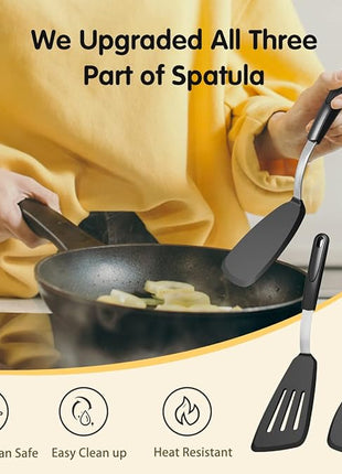 Silicone Spatula Turner Set of 2, GEEKHOM 600°F Heat Resistant Cooking Spatulas for Nonstick Cookware, Extra Large Flexible Kitchen Utensils BPA Free Rubber Spatulas for Pancake, Eggs, Fish, Black