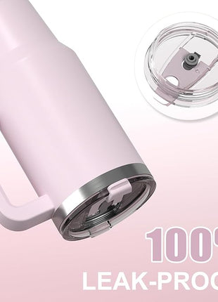 30 oz Tumbler with Handle,Tumbler with Lid and Straw,Double Wall Insulated Cup Stainless Steel Travel Mug(Cold for 34 Hours),Water Bottle for Iced Tea,Coffee,Cold Beverages(Rose Quartz)