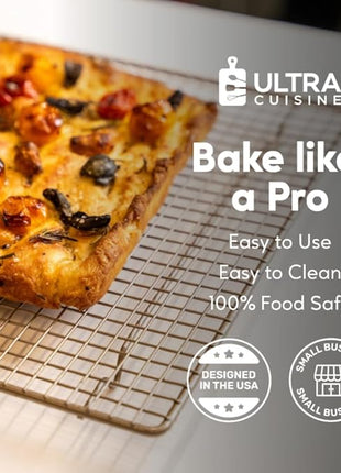 Ultra Cuisine Oven-Safe, Dishwasher-Safe 100% Stainless Steel Cooling and Baking Rack Set Heavy Duty Tight-Wire - 11.5 x 16.5-inch - Set of 2 - Half Sheet Pan Cooling Racks