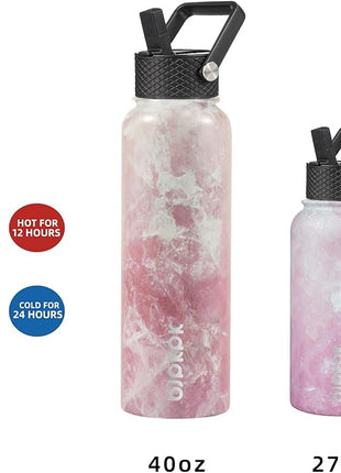 BJPKPK Insulated Water Bottles with Straw Lid, 40oz Stainless Steel Water Bottles with 3 Lids, BPA Free Leakproof Thermo, Tumblers, Cups for Sports, Gym- Blossom