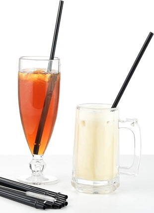 ALINK 12-Pack Reusable Black Straws, 10.5" Long Hard Plastic Tumbler Replacement Straws for 16 OZ 20 OZ 30 OZ Stanley, YETI, Mason Jar, Starbucks Tumblers, Set of 10 with Cleaning Brush