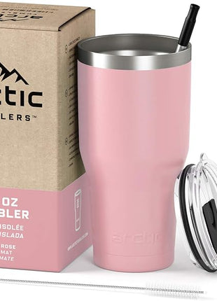 Arctic Tumblers | 30 oz Rose Pink Insulated Tumbler with Straw & Cleaner - Retains Temperature up to 24hrs - Non-Spill Splash Proof Lid, Double Wall Vacuum Technology, BPA Free & Built to Last